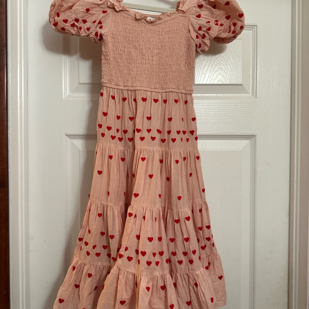 JessaKae Pink Tiered Dress with Red Heart Print